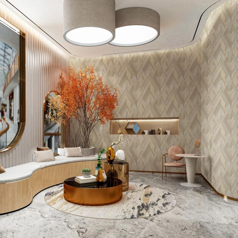 Interior featuring patterned architectural wallcoverings