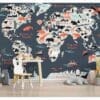 Mock up wall in the children's room in cream color wall backgrou World Map Mural - Kids